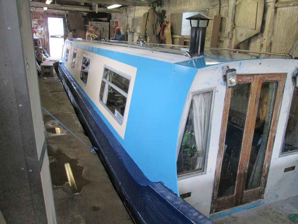 Narrowboat in painting shed