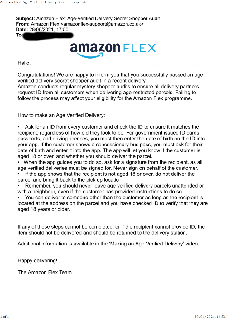 Amazon Flex mystery shopper