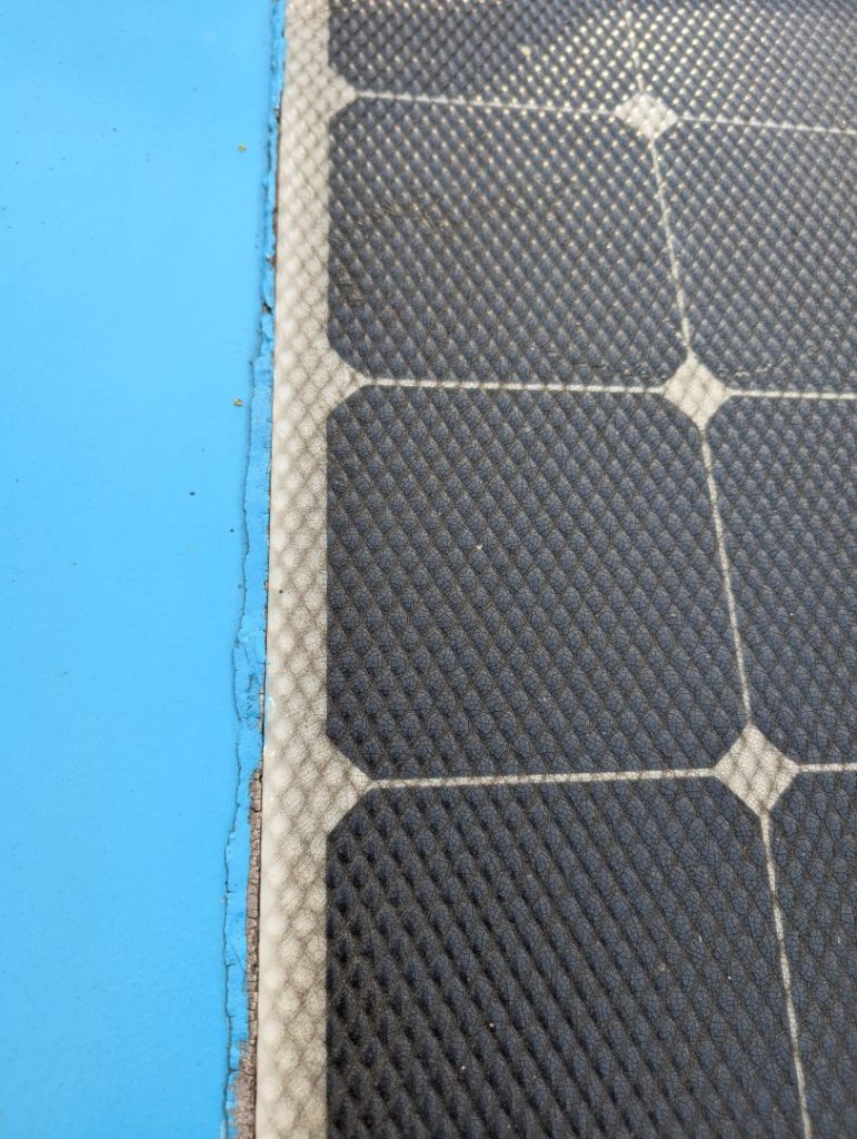 A flexible solar panel with the laminate layer stripped off